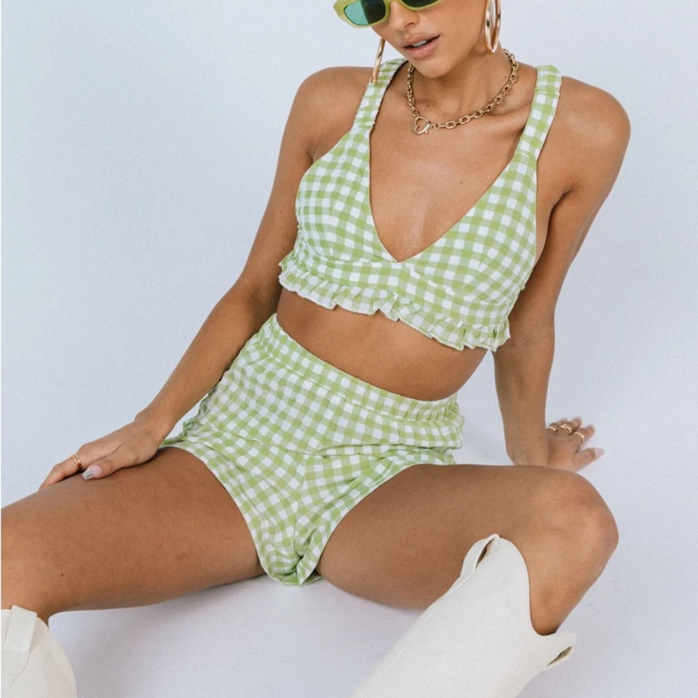 NWOT Princess Polly Tatiana Green Gingham Matching Set | 0